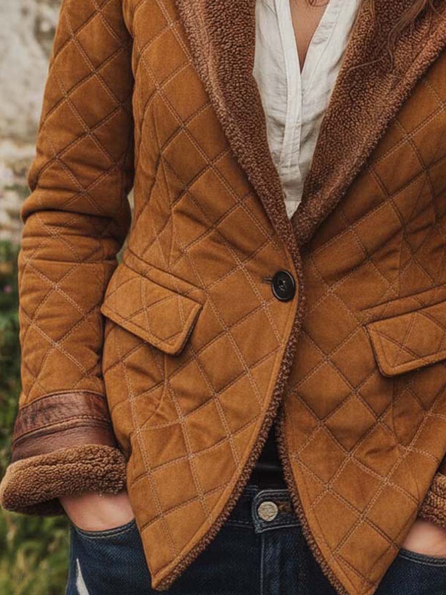 Vintage Suede Quilted Embossed Jacket With Shearling Trim