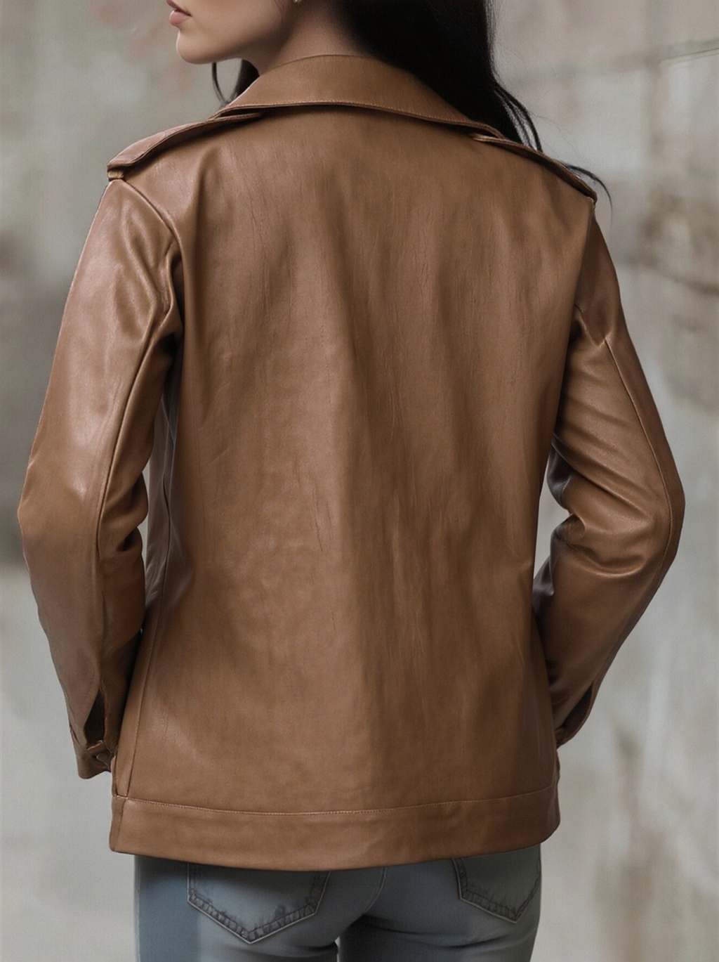 Women's Vintage Lapel Zipper Faux Leather Jacket