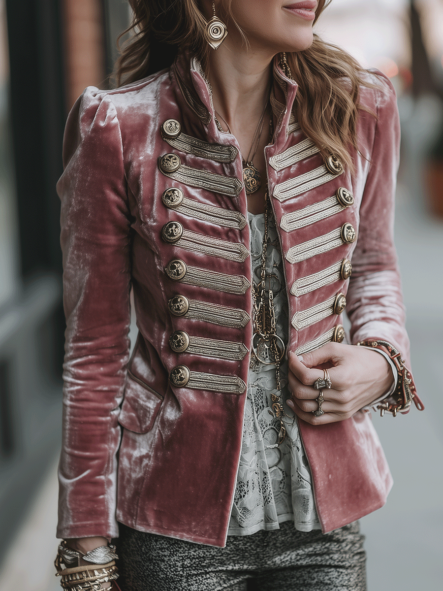 Vintage Double-Breasted Rose Velvet Blazer