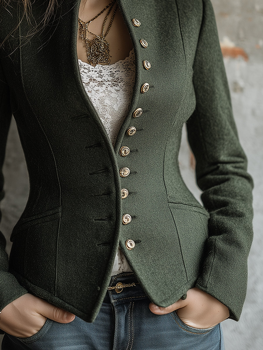 Quiet Luxury Stand Collar Woolen Waisted Jacket