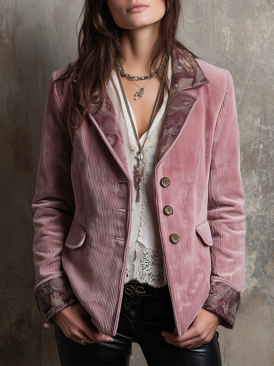 Quiet Luxury Corduroy Printed Lapel Blazer