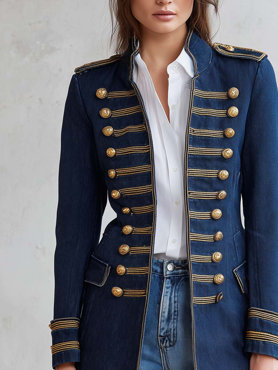 Retro Military Style Metal Buttons Denim Jacket