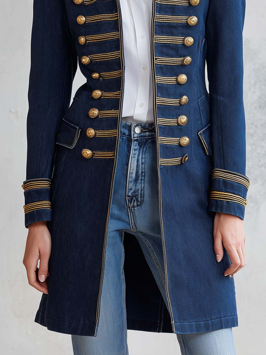 Retro Military Style Metal Buttons Denim Jacket
