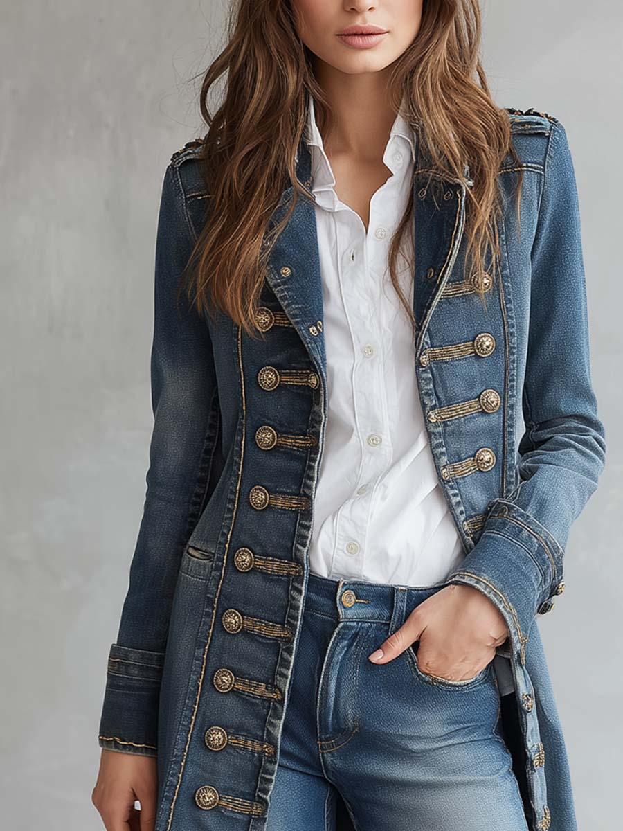 Retro Military Button-down Denim Jacket